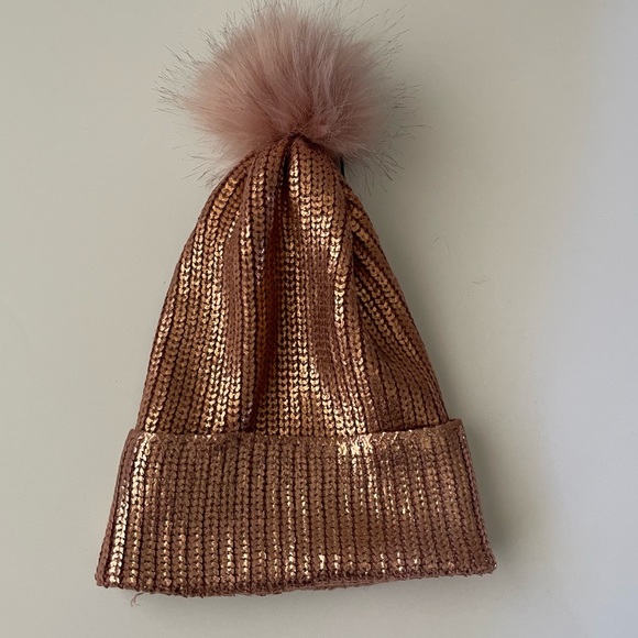 INC International Concepts Liquid Shine Knit Pom Pom Beanie Blush - OS - Picture 1 of 5